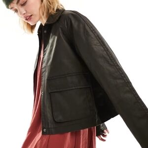 ASOS DESIGN cropped wax jacket with contrast collar in brown